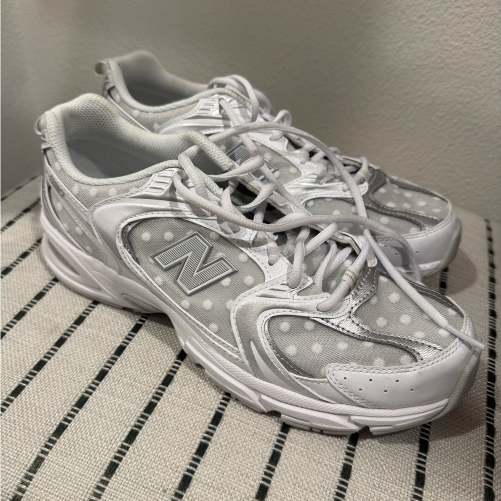 New Balance White Polka Dot Sneakers